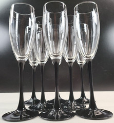 8 Luminarc Domino Signature Black Fluted Champagne Glass Set Cristal France Lot