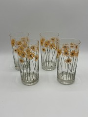 4 Vintage JANE LYNN MCM GLASSES TUMBLERS 5.5” Orange Daisies 🌼 No Chips – Crack