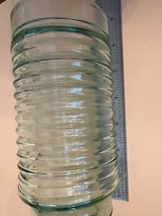 2 Vtg Anchor Hocking Green Glass Tumblers Raised Rings Ribbed 16 Oz No Chips MCM