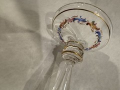Lobmeyr Antique Hand Blown Crystal glass Enameled Gilded red wine Goblet 8 1/2″H