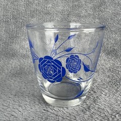 Vintage Hazel Atlas MCM Blue Rose 1/2 Pint High Ball Drinking Glass