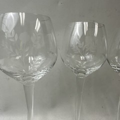 Toscany Clear Crystal Blown Burton Wine Glasses Stemmed Floral Etched 7 3/4”