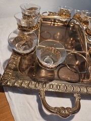 RARE Design Vintage 22K Gold Trimmed Cordial/Bar/Punch Cup Mid Cent. Set/10