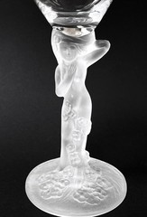 PAIR VINTAGE FROSTED FRENCH CRYSTAL NUDE NAKED LADY STEM WINE GLASSES ART DECO 1