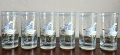 Set of 6 Vintage 1987 Anchor Hocking Goose 12oz Drinking Glasses Blue Bows