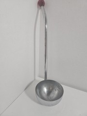 VINTAGE LEHMAN BROS CHROME SATURN PUNCH BOWL RED BAKELITE LADLE Dipper