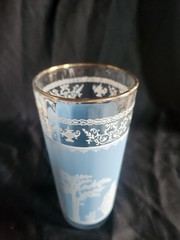 Vintage Jeannette Glass Hellenic Blue Tumbler 6.5” Grecian Wedgwood Style MCM