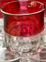 8-PACK LOT Tiffin Kings Crown Thumbprint Ruby Flashed Water Goblet Glass 5 5/8″