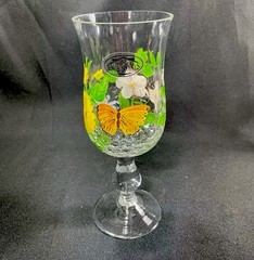 4 Cracpkle Glass Hand Painted Wine Water Goblets Home Essentials Flowers ~8” New