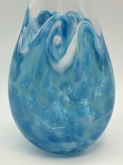 Art Glass Carafe And Wine Glass Set Signed Kyle Gribskov Blue Ocean Waves 2014
