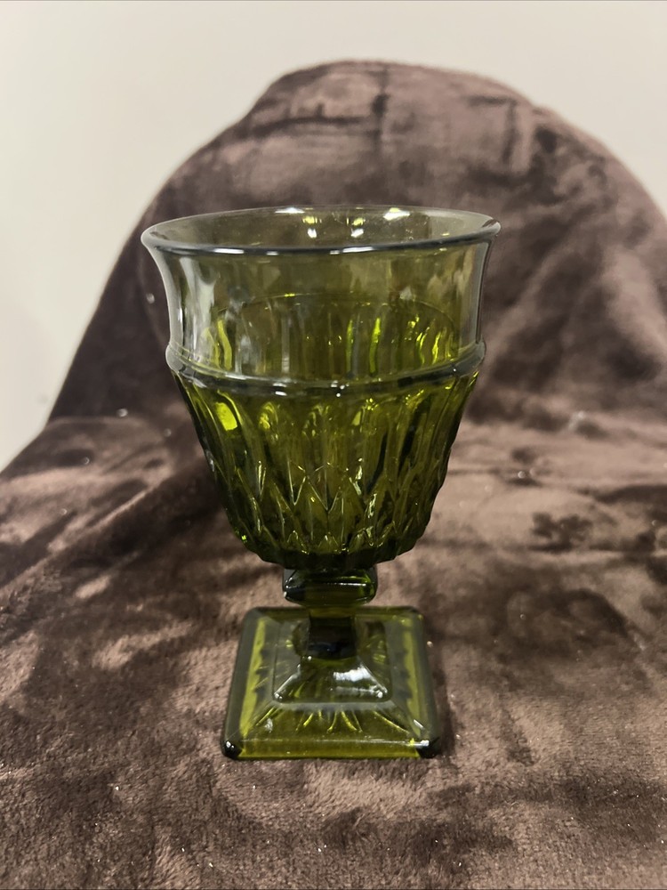 Vintage 70’s Mount Vernon Green Indiana Glass Wine Goblet Square Base