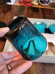 Early NUUTAJARVI NOTSJO KAJ FRANCK 6 Teal Tumblers Set CLEAN Original Box MCM