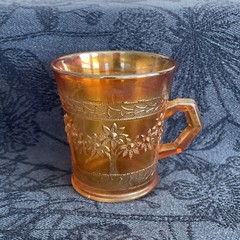 Vintage FENTON Marigold Carnival Glass Mug Coffee Cup ORANGE TREE 3.5″ Tall