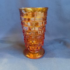 Indiana Glass Whitehall Amber Cubist Footed 6″ Tall Tumbler Vase Vtg MCM