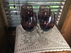 4 Stunning Amethyst Purple Optic Swirl 18 Oz 9 1/2” Wine Goblets Glasses