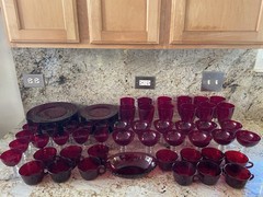 74 Vintage Duncan Miller Ruby Red/Anchor Hocking Royal Ruby Drinkware &Plate Set