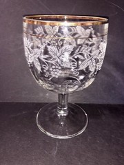 Vtg 6 Bartlett Collins Etched Grape Leaf Vine Water Wine Goblets Gold Rim 6.25”