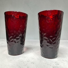 2 ARC Arcoroc France Ruby Red Vercors Hammered Drinking Glasses Tumblers