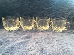 SET OF 4 JEANETTE GLASS CO. CLEAR FEATHER PATTERN 2 1/2″ PUNCH CUPS – EC