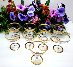 9- Glastonbury Lotus Gold Trim Wine Glasses – Handcrafted USA Vintage. 6oz