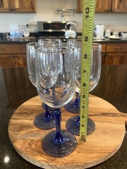 Vintage Libbey Crystal Blue Optic Drape Water Goblets Wine Glasses, set of 5 EUC