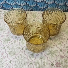 Vintage Libbey Artica On the Rocks Gold Textured Glass Tumblers (3)
