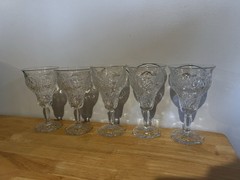 Vtg McKee ROCK CRYSTAL Clear Set of 5-6-3/4″ 8 oz Water Glasses Goblets