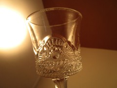 Antique EAPG Clear US Glass Jewel Lacy Medallion Wine Goblet