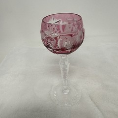 Vintage Echt Bleikristall Cut to Clear Cranberry Pink 4.5 Inch Cordial Glass