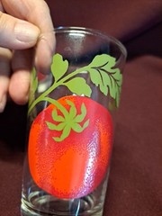 Vintage 1950s Clear Tomato Juice Glasses Red & Green 4” kitchenware Set of 2