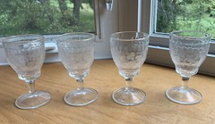 Jenkins Kokomo 4 Strawberry Falcon Embossed Goblets Vintage 1920s Pressed Glass