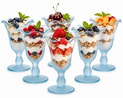 Vintage Blue Frosted Glass Dessert Goblets Set of 6 Parfait Sundae Sherbet Cups
