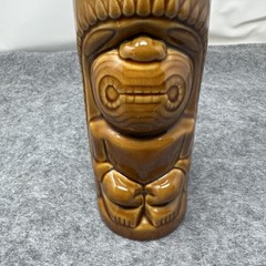 Ceramic Tiki Mug Brown Woodgrain Double Face Polynesian Hawaiian Tiki Bar 7in