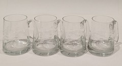 Set/4 KROSNO Crystal Etched Schooner Glass Mugs Hand Blown Nautical Tankard 4.5″