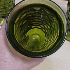 Indiana Whitehall Vintage 6”Tall Avocado GREEN Cubist Drinking Glass Footed 1