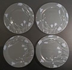 Arcoroc France Floral Frosted/Ice Blue Glass Dinner Plates 4 – 10 5/8”