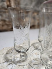 Etched Wheat Hurricane Dessert Glass Set of 8