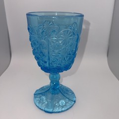 VINTAGE LG Wright DAISY & BUTTON Thumbprint Aqua BLUE 6” Cordial Wine Glass