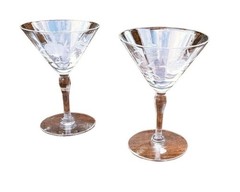 2x Rose Gray cut Optic Clear Martini? Glasses / Goblets by Unknown Manufacturer