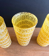 Set Of 4 Spaghetti String Glasses Yellow MCM Glass Tumblers