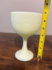 VTG Fenton Custard Satin 6.75″H Persian Medallion Chalice/Goblet Uv Reactive