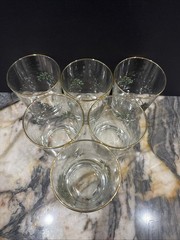 Set of 6 Libby Christmas Tree Lowball Old Fashioned Gold Rimmed Glasses