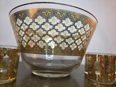 VTG Culver Valencia Punch Bowl Set 22kt Gold Guilded 11 Glasses