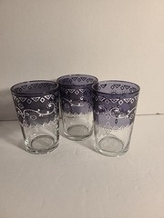 Mod France Blue Geometric Design Set Of Three Small Drinking Glasses 4″ Tall
