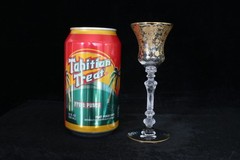 CAMBRIDGE GLASS CLEAR # 3500 STEM 1 OZ. ROSE POINT CORDIAL GOLD ENCRUSTED