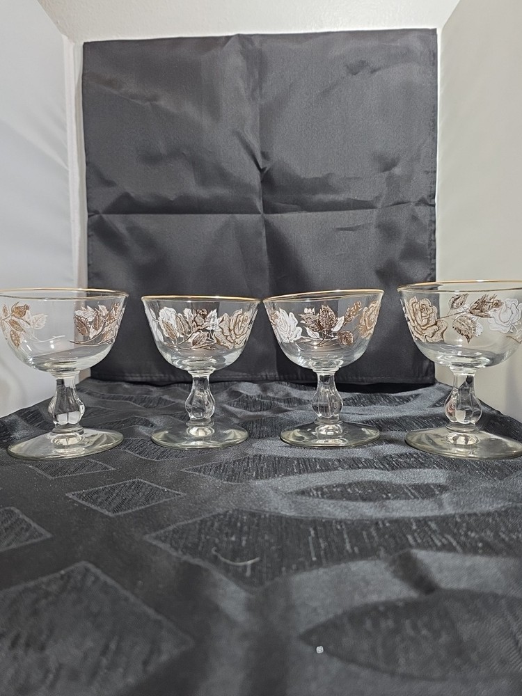 Vintage Libbey Crystal Rose Bouquet Sherbet Champagne Glass 4.5″ (4 Avail.) (#12