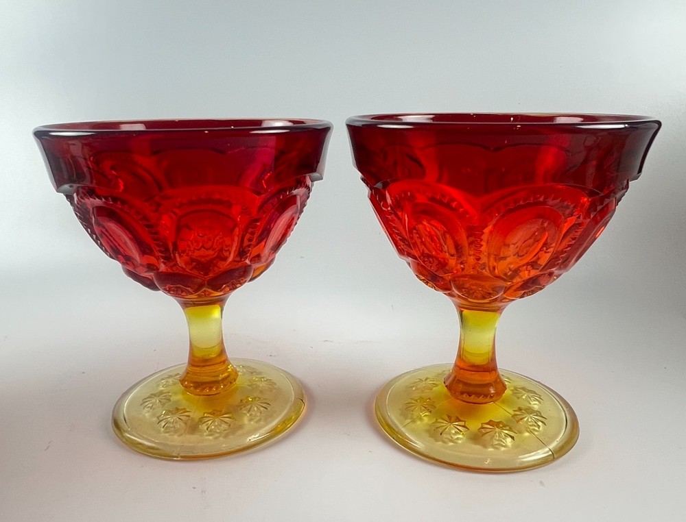 2 vintage LE Smith Moon and Stars Amberina sherbet cups dessert wine glasses