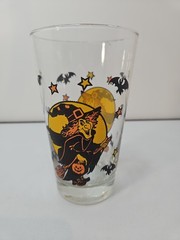 Vintage Libbey Halloween Drinking Glass Witch and Bats Beverage Tumbler