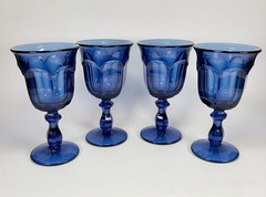 Set of 4 Imperial Old Williamsburg Cobalt Blue Goblets Wine Water Glasses