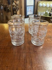 Set Of (4) Vintage Macbeth Evans Coralene Pattern Glass Tumblers W/Metallic Trim